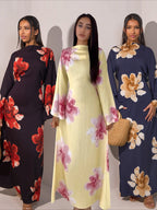 Elariah Floral Print Modest Kaftan Abaya Dress – Long Sleeve Maxi Jalabiya for Eid, Ramadan & Special Occasions