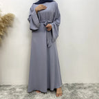 Elegant Modest Maxi Dress with Waist Tie – Long Sleeve Woven Abaya Style Dress for Women (All Season)