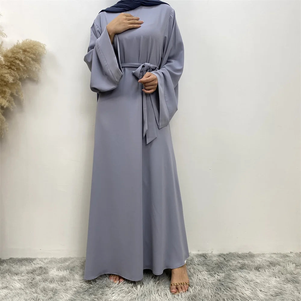 Elegant Modest Maxi Dress with Waist Tie – Long Sleeve Woven Abaya Style Dress for Women (All Season)