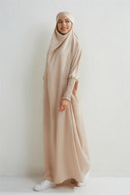 Elariah Hooded Modest Abaya Dress – Loose Fit One-Piece Jilbab with Smocked Sleeves (Black)