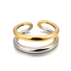 JeeMango Double Circle Stainless Steel Ring for Women – 18K Gold Plated, Waterproof, Trendy Fashion Jewelry