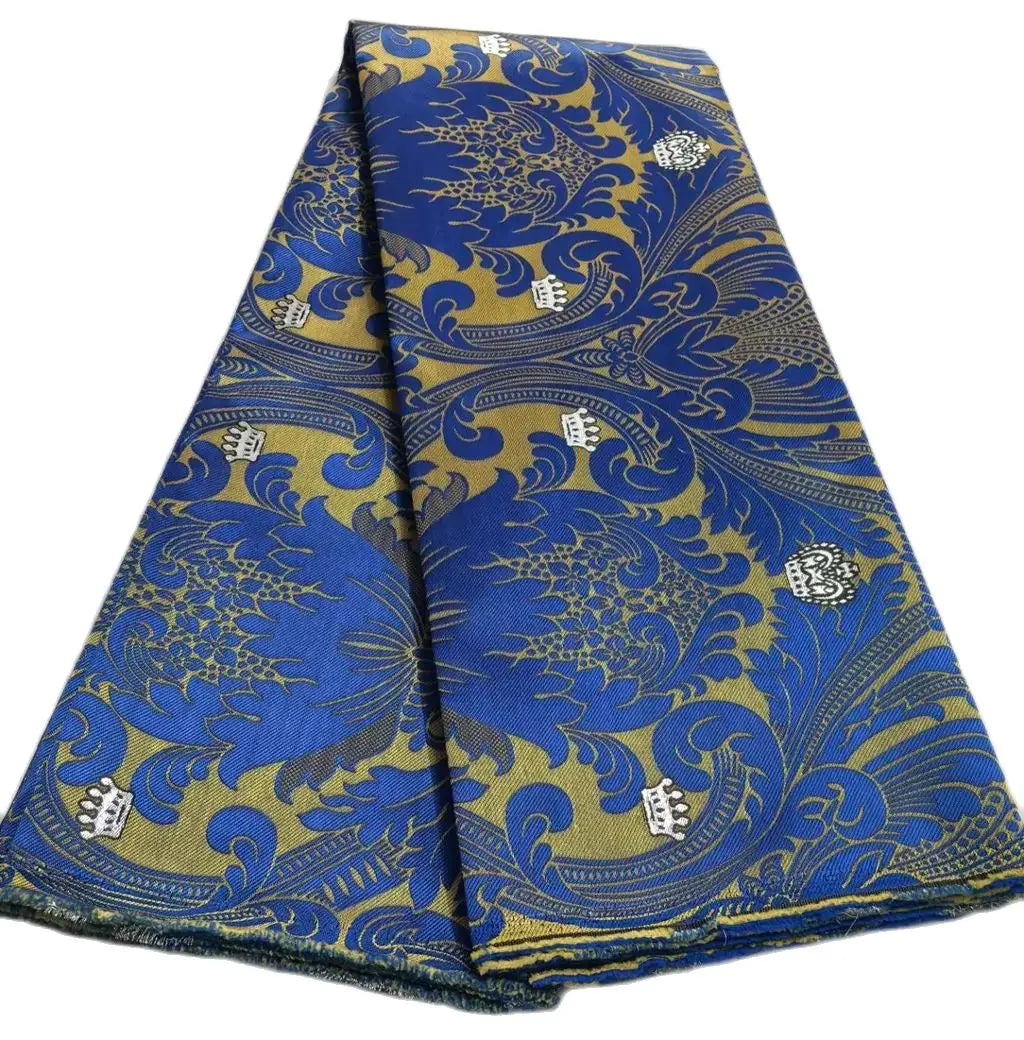 African Damask Lace Fabric (2.5 or 5 Yards) – Thick Jacquard Brocade for Aso Oke, Headwrap & Bridal Dresses