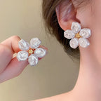 Trendy White & Brown Resin Flower Hoop Earrings – Statement Gardenia Design