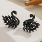 Swan Zircon Stud Earrings for Women – Gold Plated Copper Long Swan Earrings with Micro-Pavé Cubic Zirconia | Elegant Goddess Style Jewelry