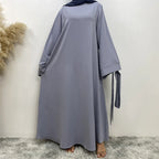 Elegant Modest Maxi Dress with Waist Tie – Long Sleeve Woven Abaya Style Dress for Women (All Season)