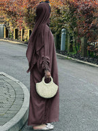 Modest Maxi Abaya Dress for Women – Loose Fit Long Sleeve Lace-Up Cuff Islamic Prayer Kaftan (Autumn/Winter)