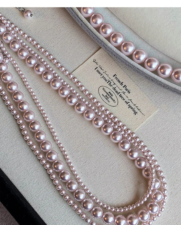 Rose Purple Simulated Pearl Beaded Necklace – Elegant Gold Plated Clavicle Chain for Women
