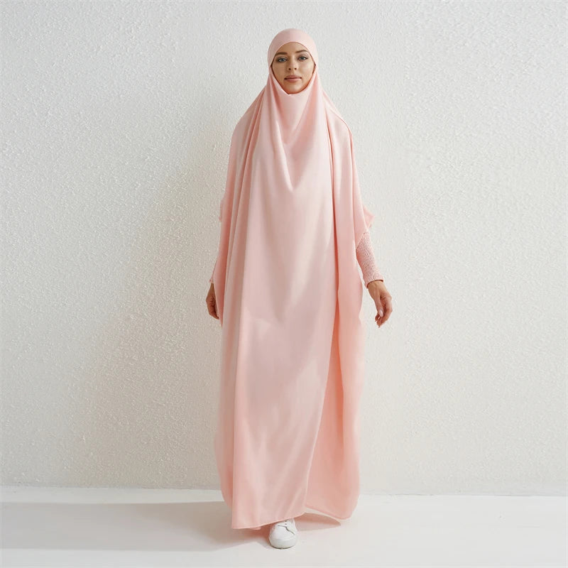 Elariah Hooded Modest Abaya Dress – Loose Fit One-Piece Jilbab with Smocked Sleeves (Black)