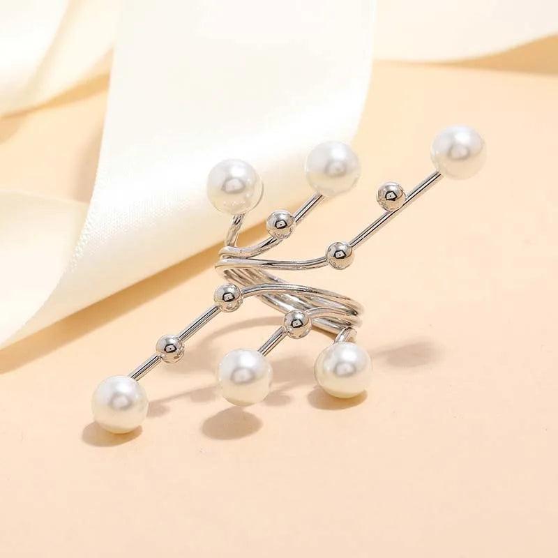 Bague géométrique vintage à double couche en perles blanches – Bague imposante pour femme