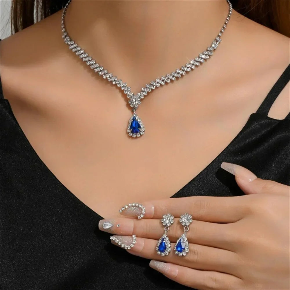 Luxurious Crystal Water Drop Necklace & Earrings Set – Elegant Bridal & Party Jewelry
