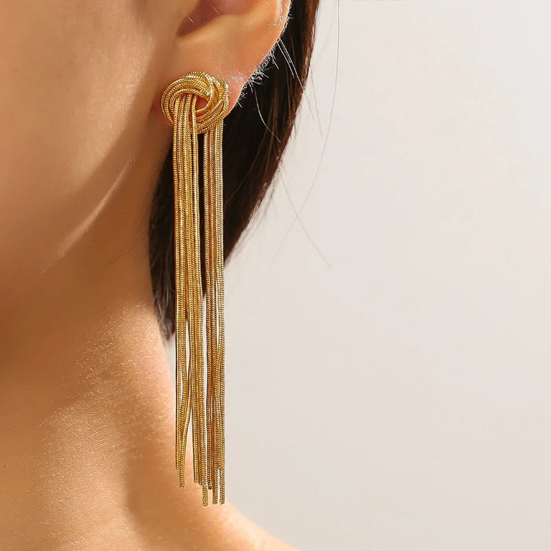 Exaggerated Luxury Long Tassel Earrings – Gold Geometric Chain Statement Jewelry