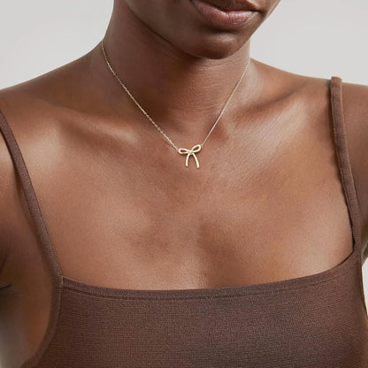 Dainty Bow Pendant Necklace – Gold & Silver Plated Choker Chain for Women