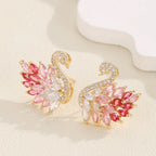 Swan Zircon Stud Earrings for Women – Gold Plated Copper Long Swan Earrings with Micro-Pavé Cubic Zirconia | Elegant Goddess Style Jewelry