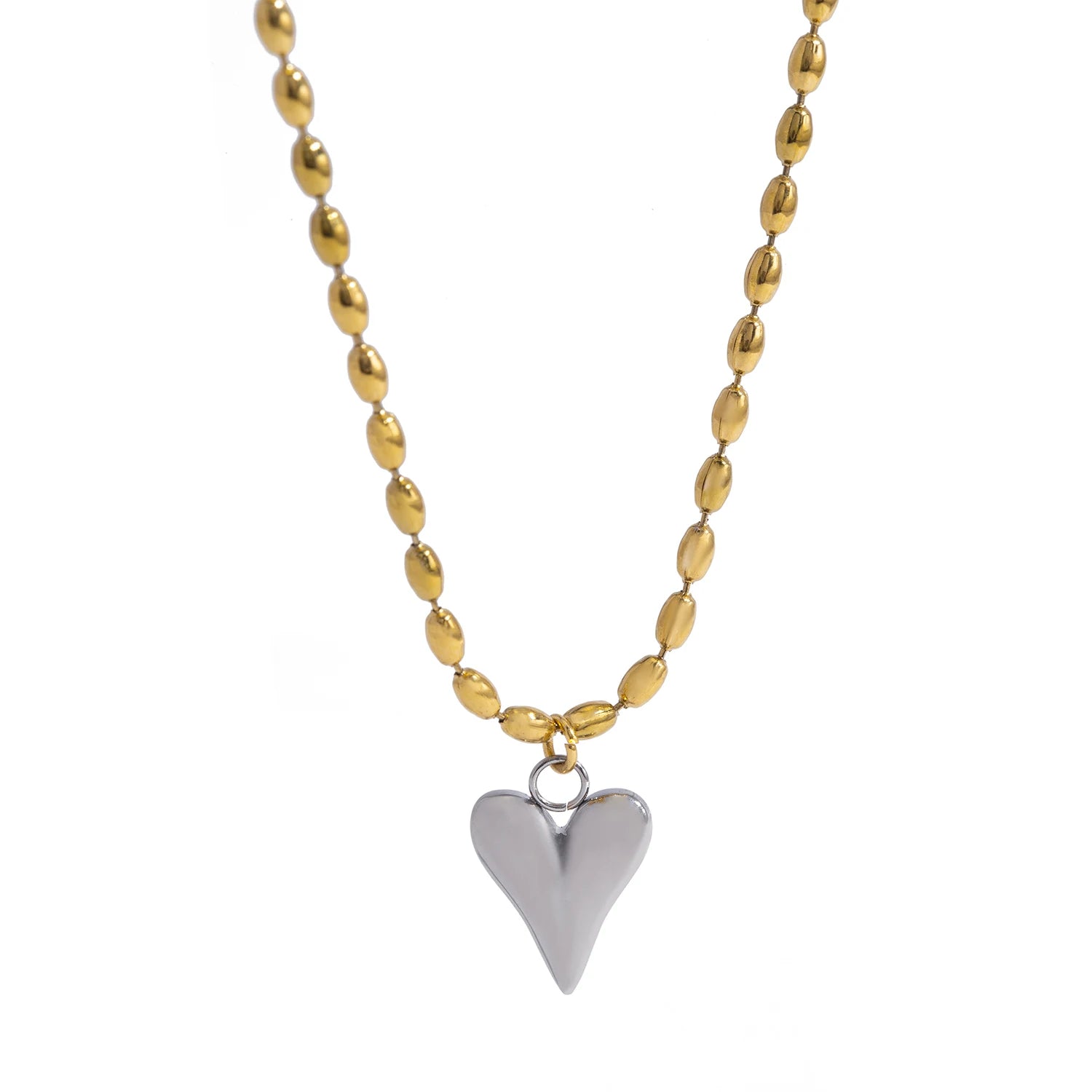 18K Gold Plated Heart Pendant Necklace – Stainless Steel Bead Chain, Dainty Romantic Jewelry for Women