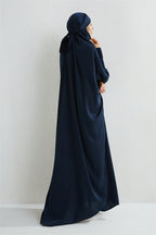 Elariah Hooded Modest Abaya Dress – Loose Fit One-Piece Jilbab with Smocked Sleeves (Black)