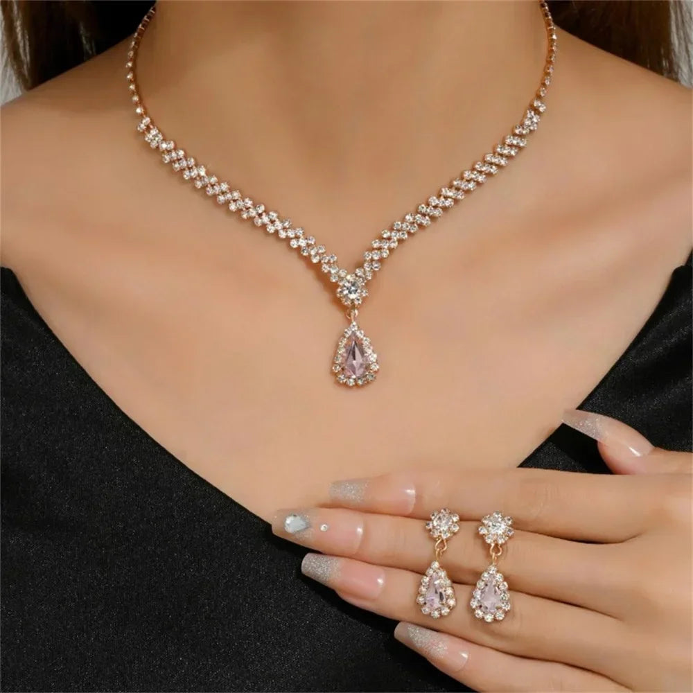 Luxurious Crystal Water Drop Necklace & Earrings Set – Elegant Bridal & Party Jewelry