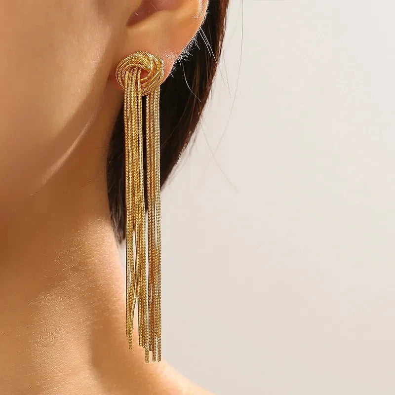 Exaggerated Luxury Long Tassel Earrings – Gold Geometric Chain Statement Jewelry