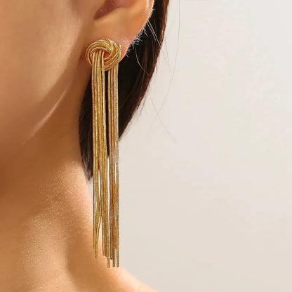 Exaggerated Luxury Long Tassel Earrings – Gold Geometric Chain Statement Jewelry
