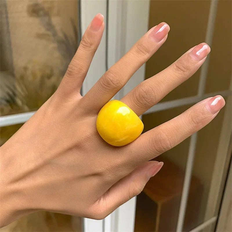Candy Color Acrylic Geometric Ring for Women – Bold Resin Statement Ring, Lightweight Fashion Party Jewelry