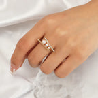 Bague géométrique vintage à double couche en perles blanches – Bague imposante pour femme