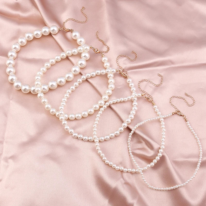 Classic Imitation Pearl Beaded Choker Necklace for Women – Elegant Bridal & Wedding Pearl Collar Necklace