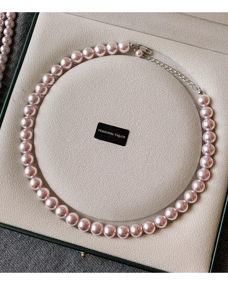 Rose Purple Simulated Pearl Beaded Necklace – Elegant Gold Plated Clavicle Chain for Women