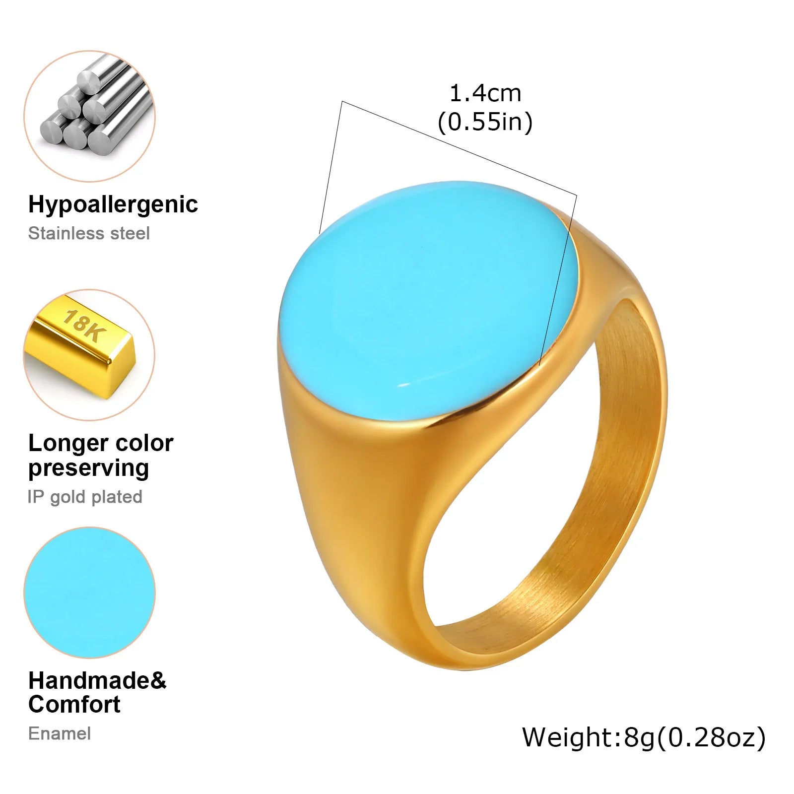 Chunky Enamel Twist Ring for Women – Gold Plated Stainless Steel Open Crossover Statement Ring, Waterproof Stackable Band (Blue/Green/Pink)