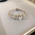 Gold Plated Zircon Round Open Cuff Bracelet for Women – Statement Rhinestone Bangle, Adjustable Party & Wedding Jewelry