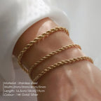 Twisted Rope Chain Bracelet for Women – Stainless Steel Gold or Silver Minimalist Bracelet (2mm / 3mm / 4mm / 5mm)