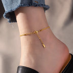Gold Stainless Steel Cuban Curb Chain Anklet for Women – Adjustable Trendy Beach Anklet Bracelet