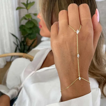 Bohemian Crystal Rhombus Bracelet with Finger Chain – Elegant Party Jewelry for Women