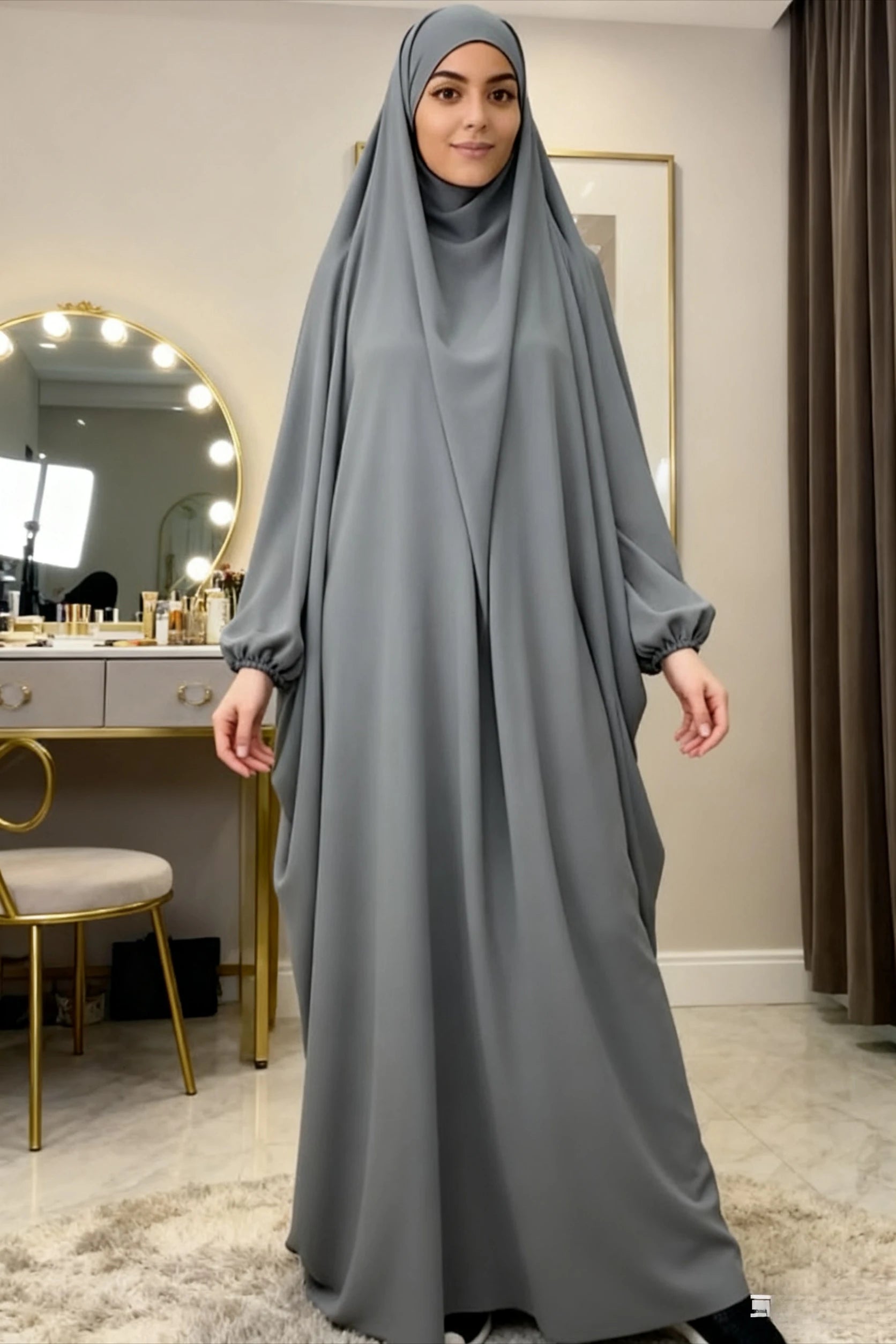 Elariah Women's Hooded Prayer Abaya with Long Khimar Hijab | Modest Islamic Prayer Garment | Loose Fit Nida Fabric