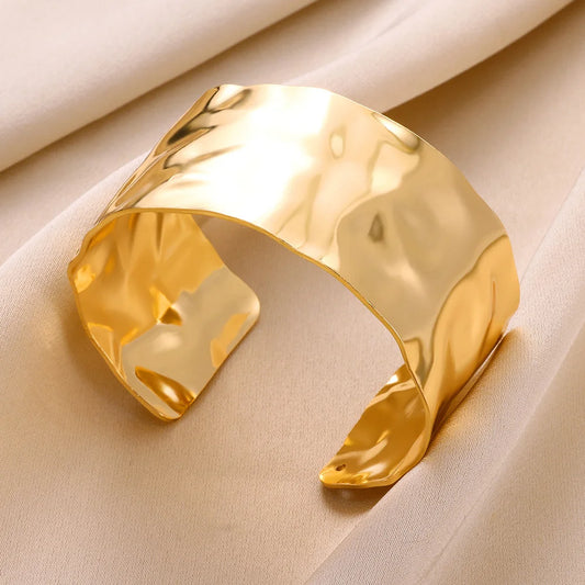 Vintage Irregular Gold Cuff Bracelet – Stainless Steel Open Bangle for Women & Men