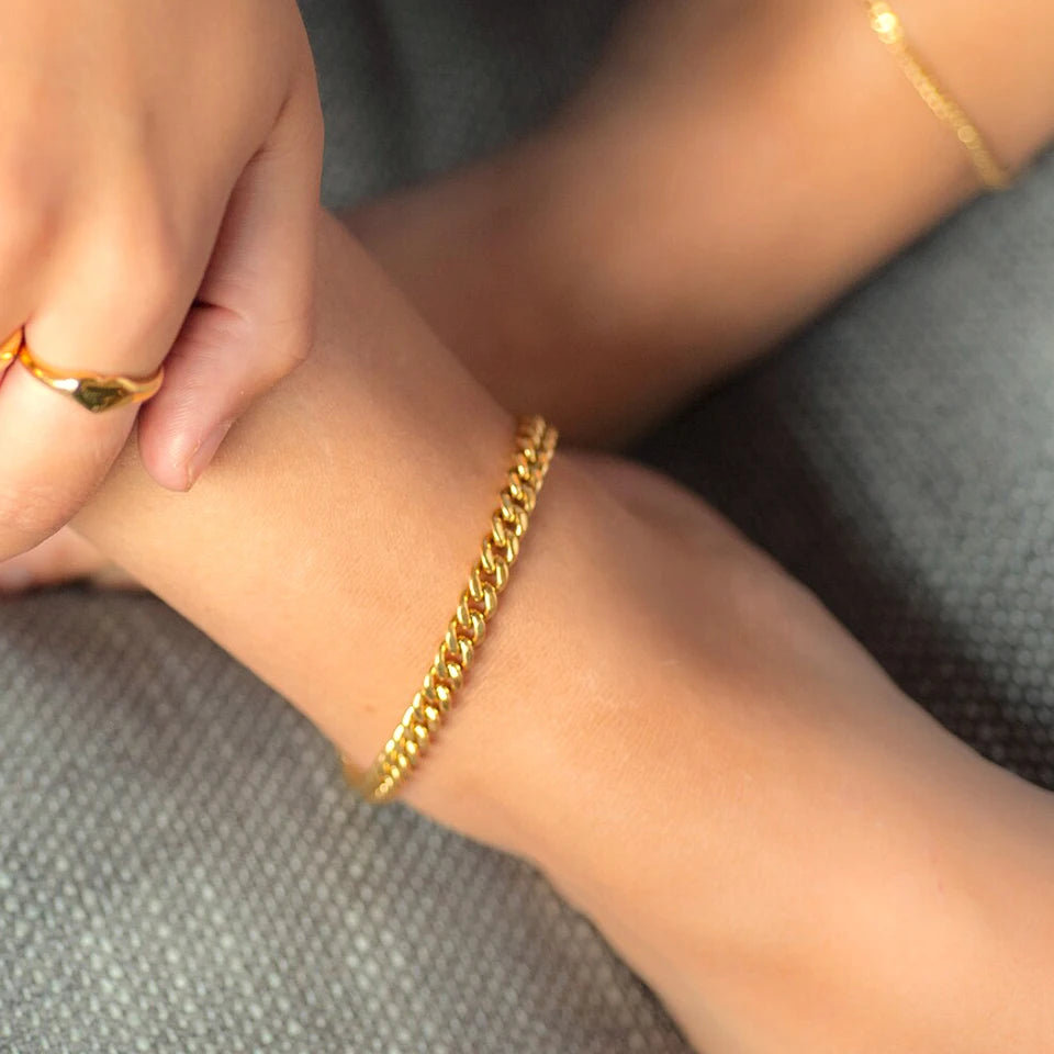 Minimalist Stainless Steel Cuban Chain Anklet for Women – Delicate 4mm Gold or Silver Adjustable Beach Anklet