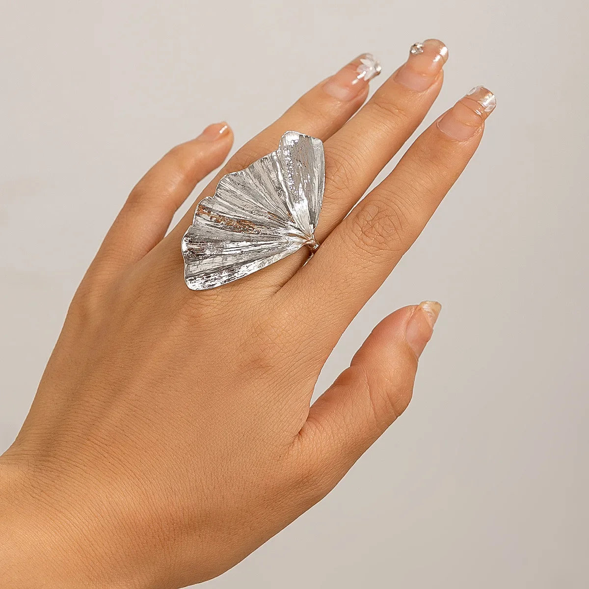 14K Gold Plated Ginkgo Leaf Ring for Women – Adjustable Statement Cocktail Ring | Nature-Inspired Fan Design