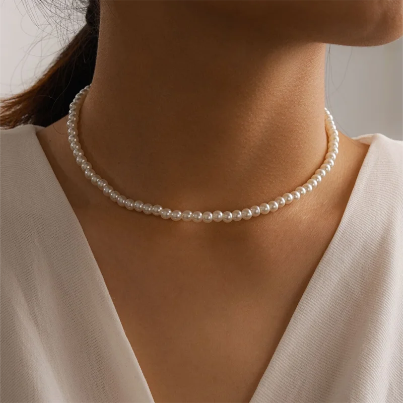 Classic Imitation Pearl Beaded Choker Necklace for Women – Elegant Bridal & Wedding Pearl Collar Necklace
