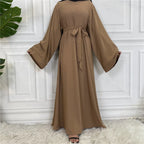 Elegant Modest Maxi Dress with Waist Tie – Long Sleeve Woven Abaya Style Dress for Women (All Season)