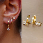 3-Piece Stainless Steel Flower Drop Earrings Set with Cubic Zirconia – Hypoallergenic Floral Dangle Earrings for Women