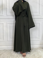 Elegant Modest Maxi Dress with Waist Tie – Long Sleeve Woven Abaya Style Dress for Women (All Season)
