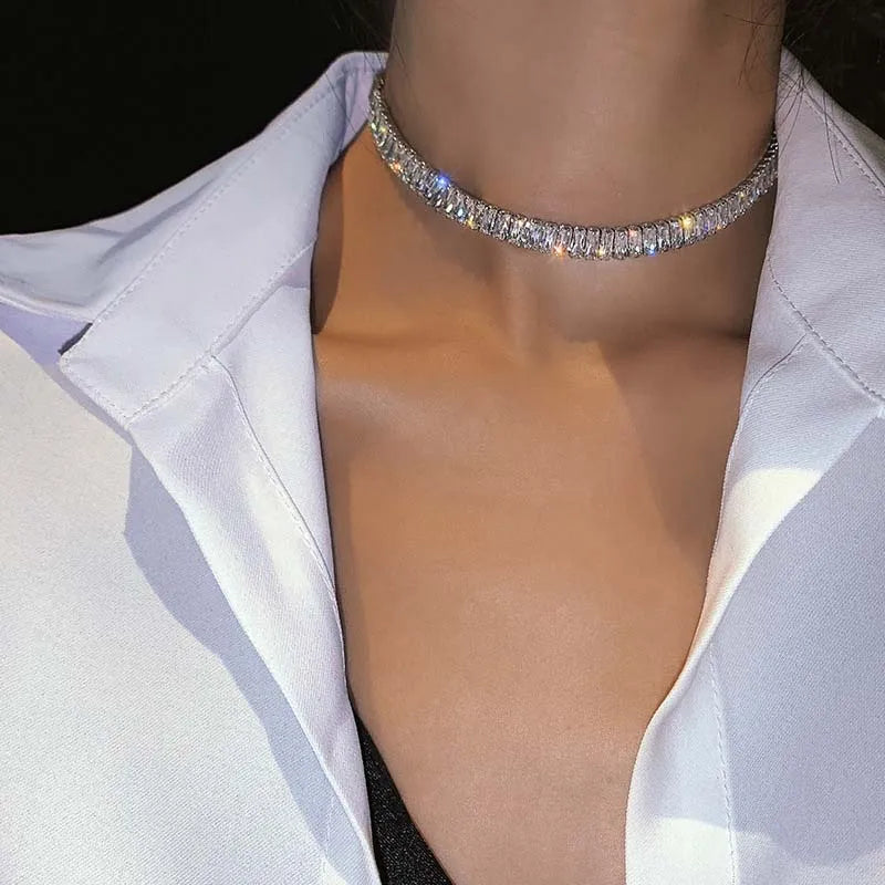 Luxury Shiny Zircon Square Choker Necklace for Women – Exquisite Crystal Jewelry Gift for Weddings, Parties & Daily Wear