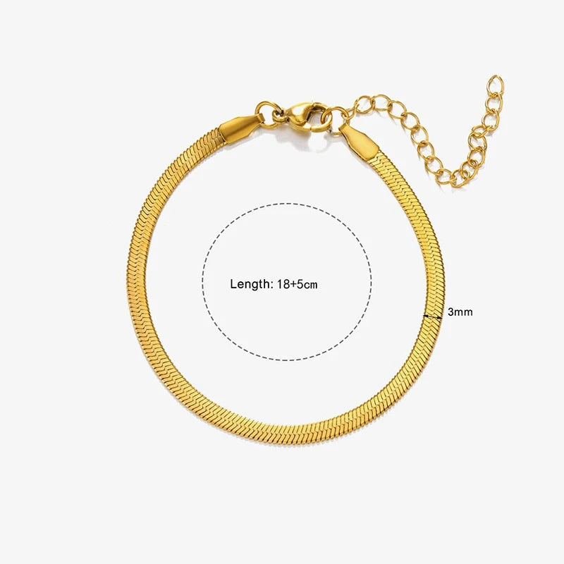 Classic Flat Snake Chain Choker Necklace – Stainless Steel Herringbone Design in Gold & Silver