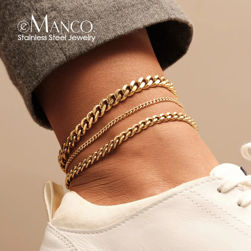 Minimalist Stainless Steel Cuban Chain Anklet for Women – Delicate 4mm Gold or Silver Adjustable Beach Anklet