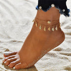 Elegant boho anklet with pearls and shell charm – perfect for beach, weddings, and everyday style.