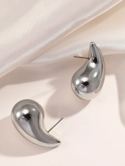 Vintage Chunky Dome Teardrop Earrings – Gold Stainless Steel Statement Earrings for Women