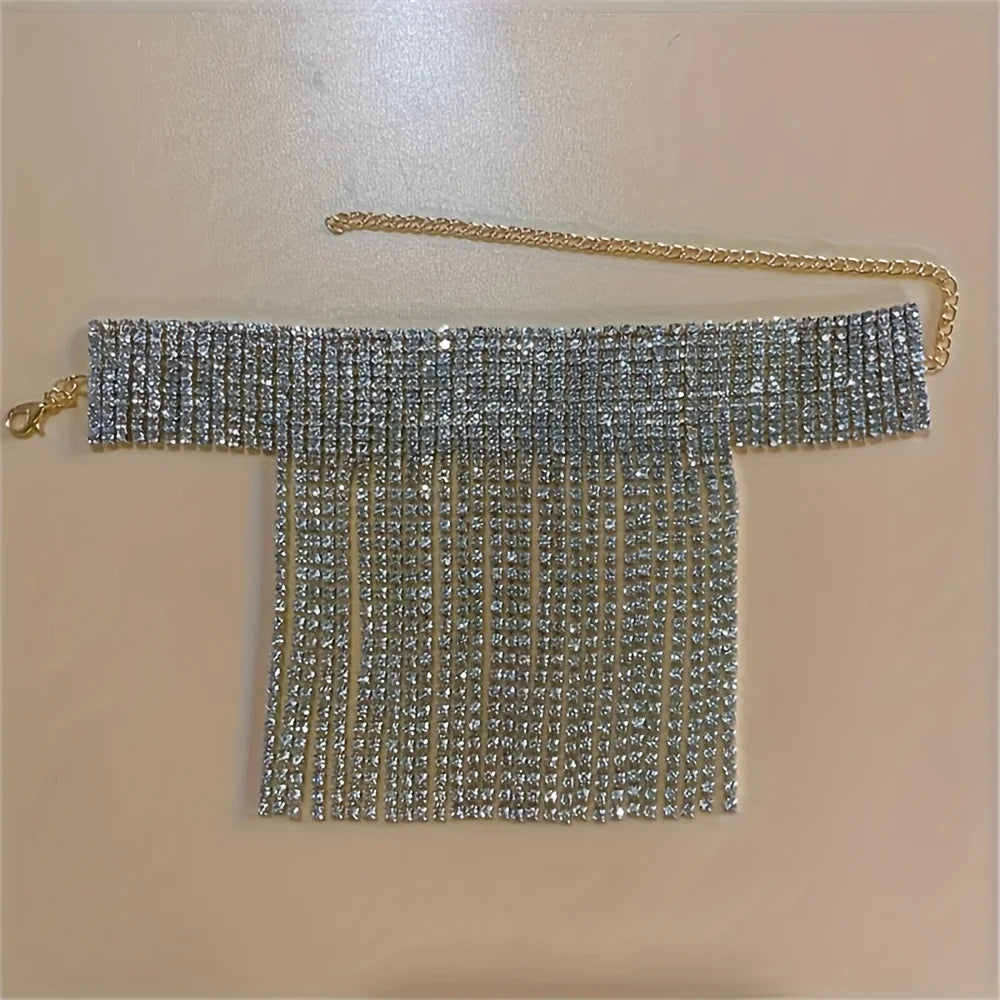 Rhinestone Tassel Anklet for Women – Sparkling Crystal Chain Anklet, Elegant Party & Bridal Foot Jewelry