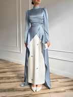 Elariah Embroidered Satin Modest Kaftan Dress – Elegant Muslim Abaya for Eid, Ramadan, Evening Party & Special Occasions