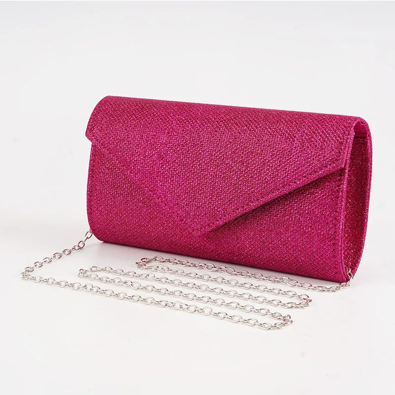 Elariah Shimmer Envelope Clutch Bag – Silver Glitter Evening Handbag with Chain Strap for Weddings & Party Wear