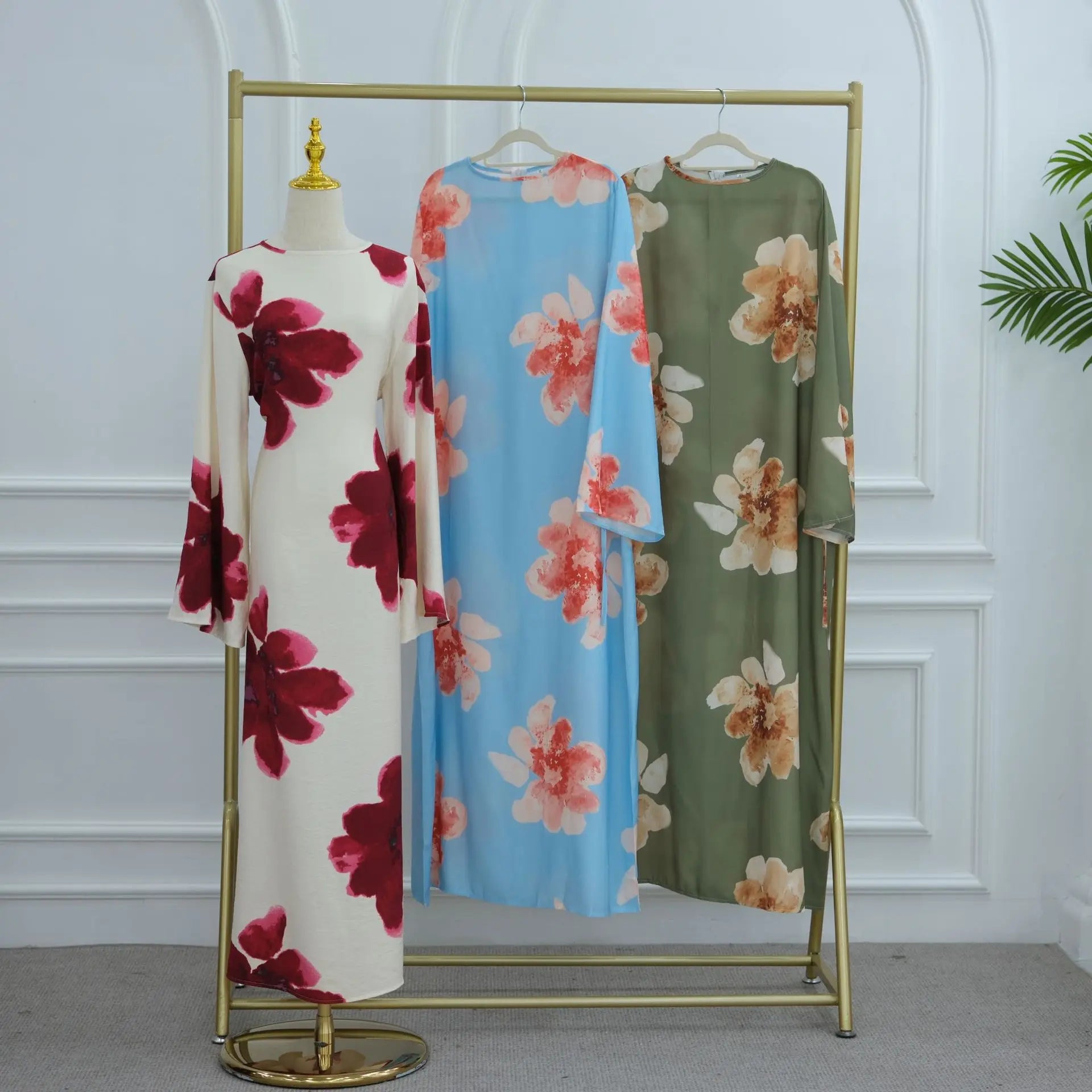 Elariah Floral Print Modest Kaftan Abaya Dress – Long Sleeve Maxi Jalabiya for Eid, Ramadan & Special Occasions