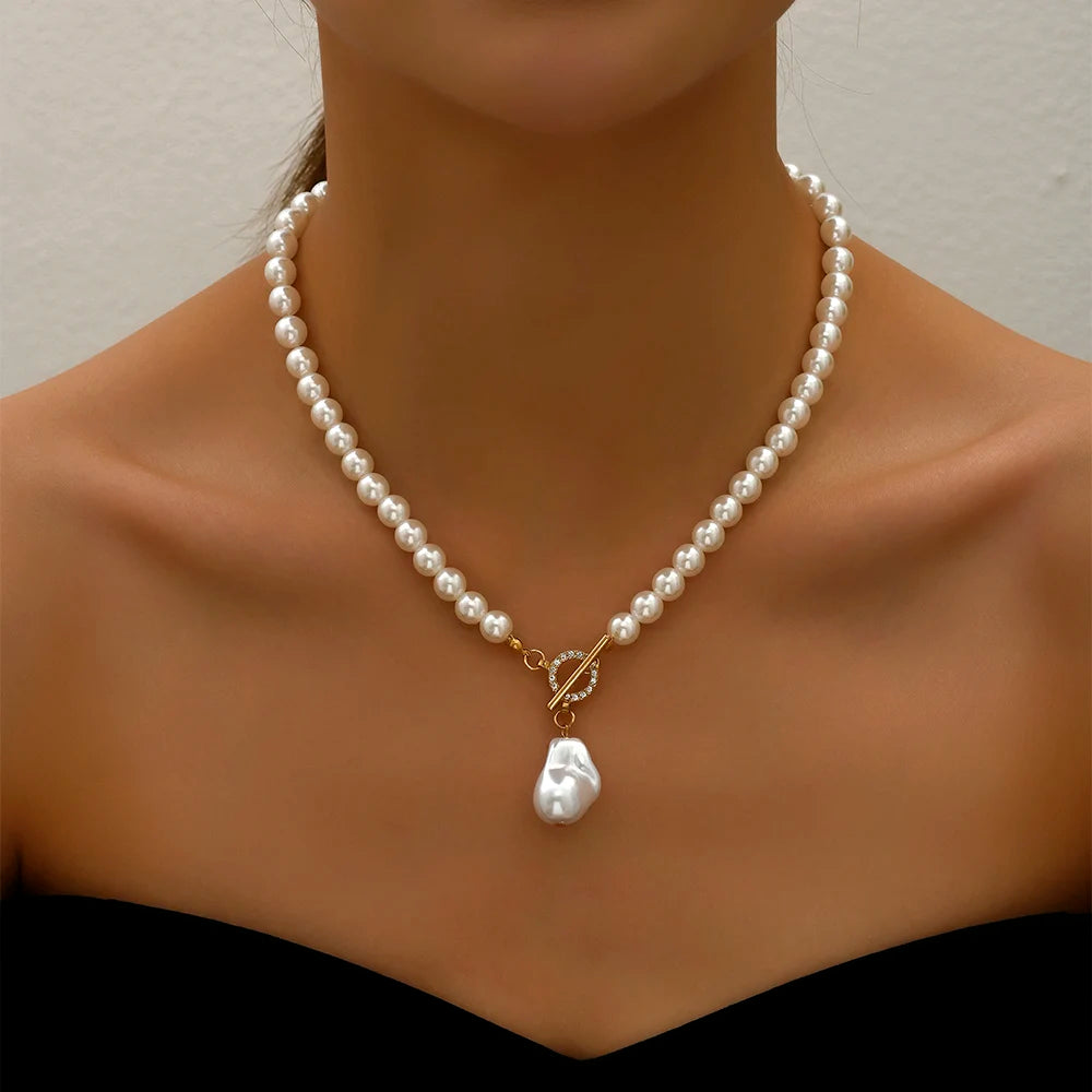 Elegant Big Pearl Crystal Pendant Choker Necklace – Romantic Wedding Jewelry for Women