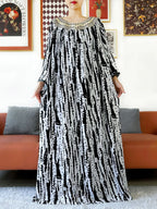 Embroidered Cotton Abaya Dress – Loose Boho Maxi Kaftan with Tassel Detail (One Size, 6 Colours)
